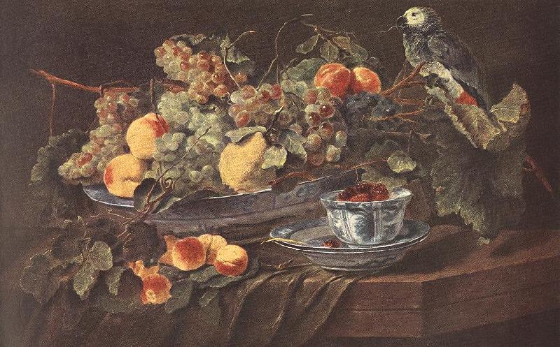 FYT, Jan Still-life with Fruits and Parrot sdg oil painting picture